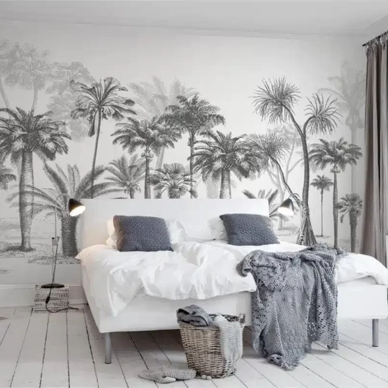 Custom-Wallpaper-Mural-Black-and-White-Sketch-Tropical-Rainforest-Coconut-Tree-Nordic-TV-Sofa-Background-3d